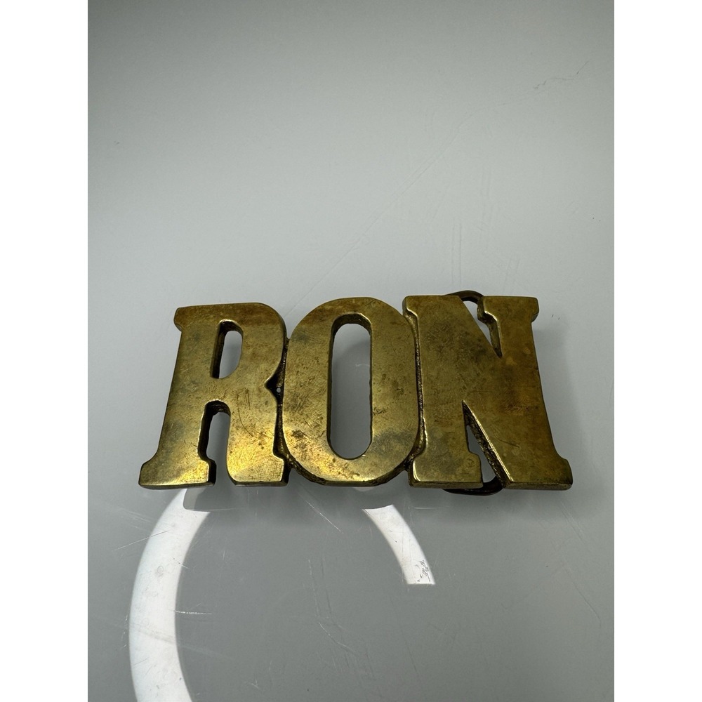 Vintage 1970's RON Name Belt Buckle Solid Brass 4 Inch
